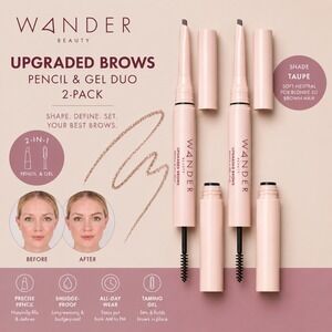 Wander‎ Beauty Upgraded Brows Pencil & Gel Duo 2-Pack Taupe Smudge-Proof New